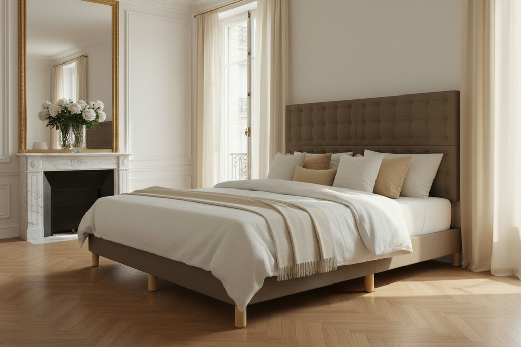 Lit capitonné velours taupe Dior Maison